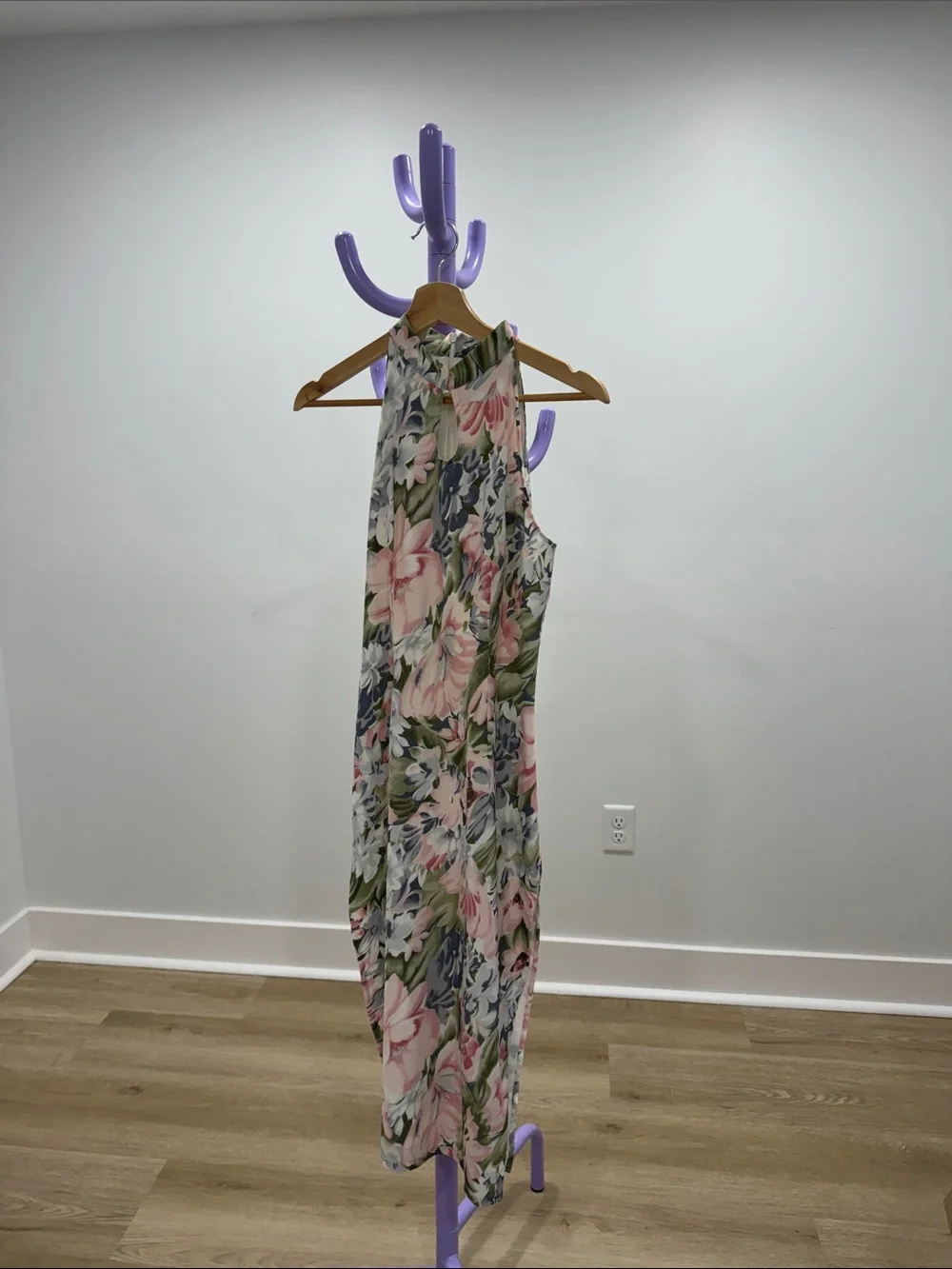 Floral Halter Maxi Dress in Pink, Green & Navy